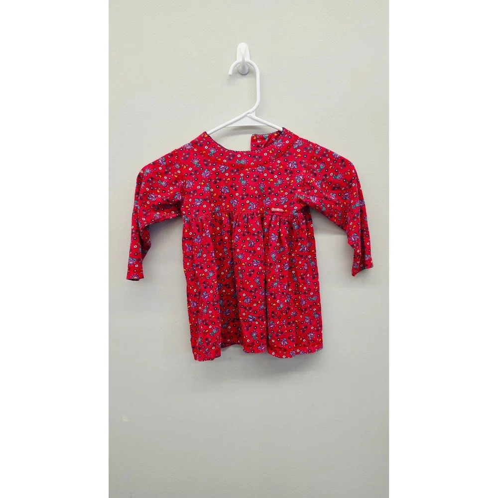 Vintage OshKosh B'gosh 2T Red Floral Dress Made in USA